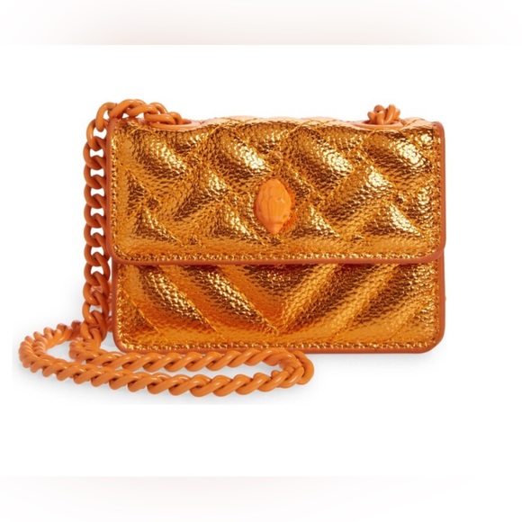 Kurt Geiger London Micro Kensington Orange Metallic Quilted Crossbody Bag - Picture 7 of 11
